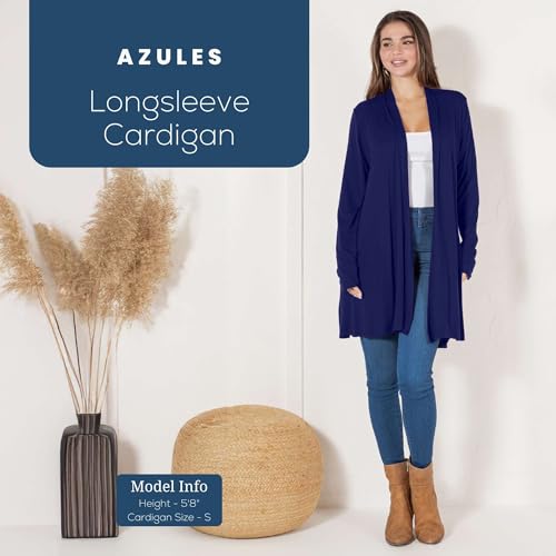 Image of Azules Long Sleeve Womens Cardigan, Flowy Longer Rayon Sweater Lightweight Cardigan for Casual or Dressy Outfits