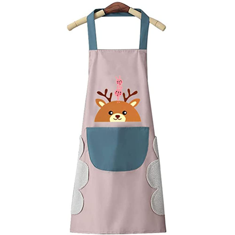 DOCAT Apron for Women Cute Deer Aprons With Pockets and Hand-Wiping Kitchen Apron Waterproof and Oil-proof Kitchen Accessories Items for Home Cooking Fits Men/Women Home Restaurant