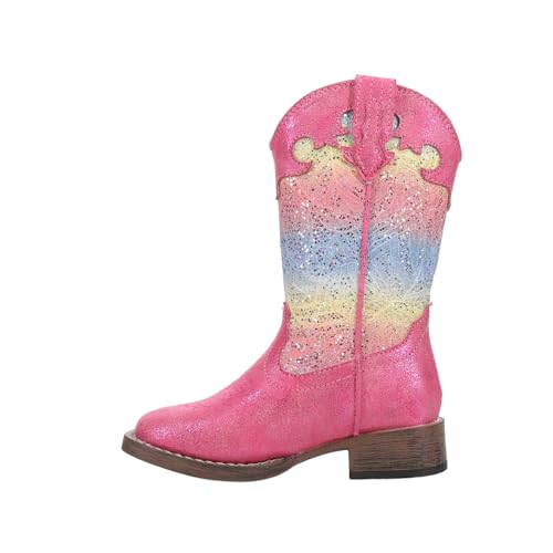 ROPER Kids Girls Glitter Lace Square Toe Casual Boots Mid Calf - Pink3