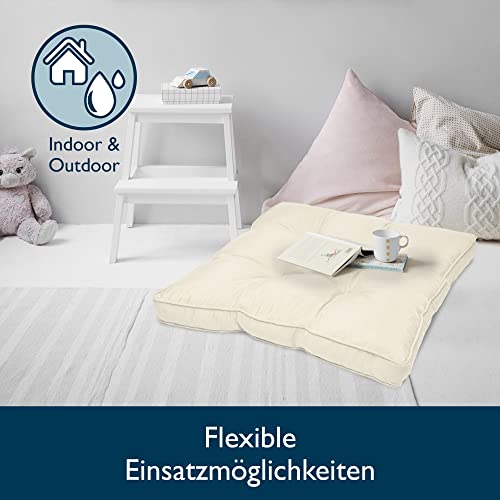 Beautissu Lounge Kissen Outdoor 60x60 cm Beige – Bequemes Sitzkissen Gartenstuhl 10 cm dick Sitzpolster Auflagen für Rattanmöbel Gartenmöbel Polster für Stühle Sessel Stuhlauflage Indoor – xLuna