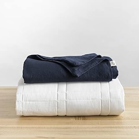 Baloo Soft 12lb Weighted Throw Blanket with Removable Linen Cover - Heavy Cotton Quilted Blanket - Navy, 42x72 inches Living Cover