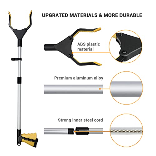 Opove 2-Pack 32" Grabber Reacher Tool For Elderly, Seniors, Foldable Assist Tool For Trash Pick Up With Magnetic Tip, 5.1" Wide Jaw And Rotating Gripper, Reacher Grabber, Litter Picker(Yellow) #TOP4