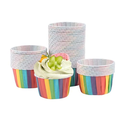 katbite Papier Muffinförmchen, 50 Stück Cupcake Formen für Hochzeit, Geburtstag, Party, Einweg Backbecher in Regenbogen