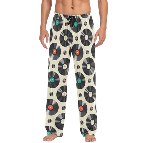 Men’s Records Pajama Pants with Pockets, Comfortable Lounge Sleep Bottoms#415