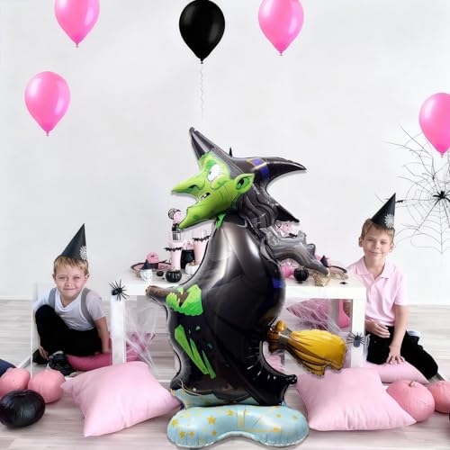 Image of Rozi Decoration Halloween Witch Balloon Decoration - Giant Foil Witch on Broomstick Balloon for Spooky Party, Haunted House & Trick-or-Treat Supplies Pack of 1 Pcs
