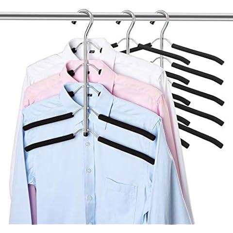 ZriEy 3 PCS coat hangers, 5 in 1 Multi Layers hangers for clothes with Metal Sponge Space Saver coat hangers with EVA Sponge for Jacket Coat Sweater Trousers Shirt T-Shir, Black Cover