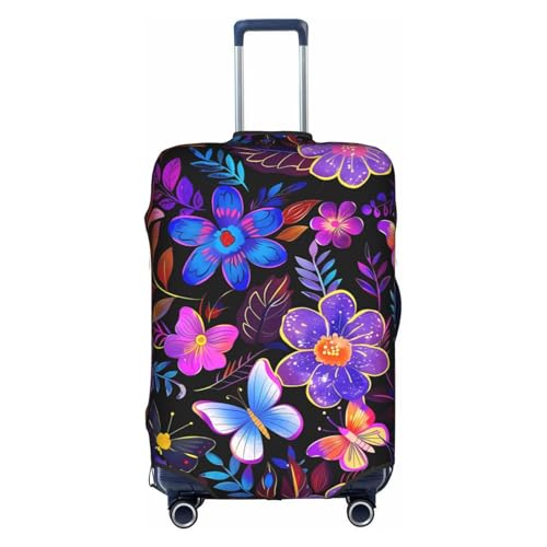 Colorful Flower Butterfly Luggage Cover Washable Suitcase Cover Anti-Scratch Luggage Protector Covers Elastic Luggage Identify for Suitcase S fits 18-21 Inch Luggage