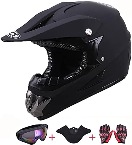 OUMURS Adult Dirt Bike Helmet ATV Helmet with Goggles Gloves & Mask Adjustable Sun Visor DOT/FMVSS-218 Motorcycle Adult ATV Helmet Off-Road Motocross Downhill Moped MX BMX for Unisex-Adult-Black, XL