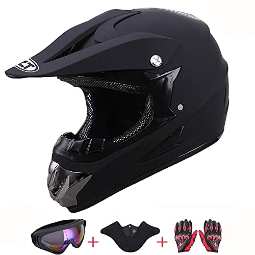 Oumurs Adult Dirt Bike Helmet Atv Helmet With Goggles Gloves & Mask Adjustable Sun Visor Dot/Fmvss-218 Motorcycle Adult Atv Helmet Off-Road Motocross Downhill Moped Mx Bmx For Unisex-Adult-Black, Xl #TOP29