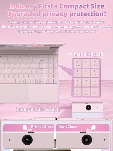 Image of 14 inch Pink Laptop, 8GB RAM 256GB NVME SSD, Office 2024 for Work and Study | N5100 Processor and FHD IPS Display Win 11 Pro, Numeric Keypad, Privacy Camera Cover, Expandable Memory up to 64GB