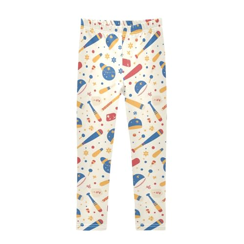 Baseball Pattern Kids Girl's Leggings Comfortable High Waisted Athleisure Pants Running