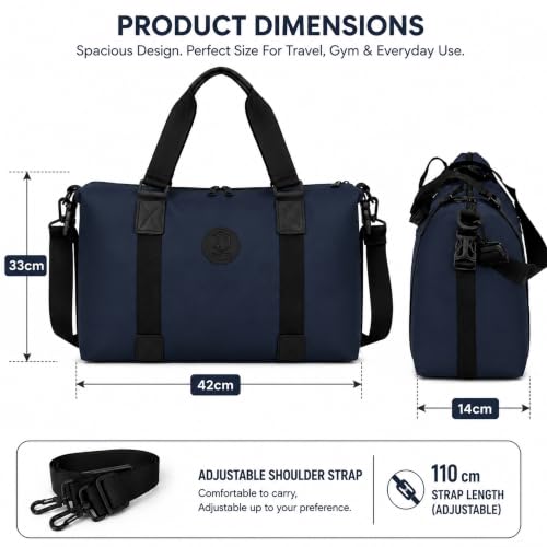 Image of Storite Travel Duffel Bag for Women & Men, Water-Resistant Nylon Weekender Bag with Adjustable Shoulder Strap, Lightweight Overnight Luggage Bag for Travel, Sports & Daily Use (Navy Blue)
