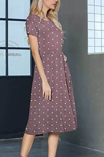 Levaca Womens Modest Work Casual Summer Polka Dot Midi Dress With Pockets Wine L #TOP1