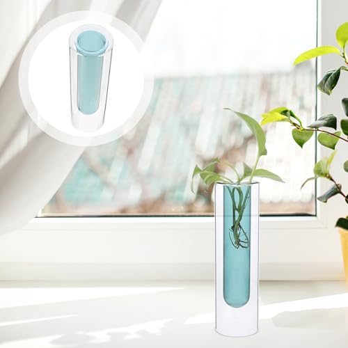Jarrón hidropónico de vidrio doble capa CANIGHT verde para mesa 8