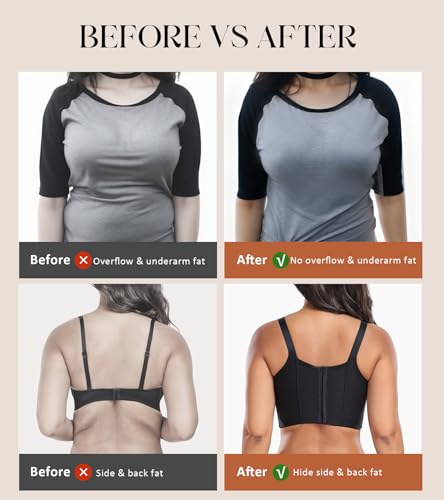 Lemorosy Push Up Bra Full Back Coverage Back Fat Smoothing Underwire Supportive T Shirt Bras for Women (36D,Black)