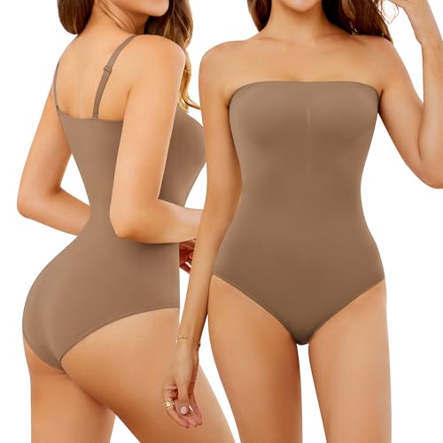 SLLIE Strapless Shapewear for Women Tummy Control Shapewear Seamless Bodysuit Body Shaper