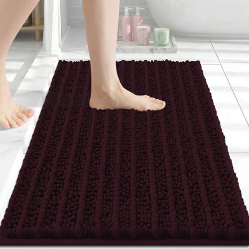 Image of Arotive Luxury Small Bathroom Rugs 24x16, Extra Soft Thick Absorbent Shaggy Chenille Bath Rugs, Machine Wash Dry, Bath Mats for Bathroom Floor, Tub and Shower, Home Decor Accessories, Black Cherry