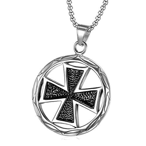 BOBIJOO Jewelry - Pendentif Médaillon Croix Solaire Pattée Templier Chevalier Médieval Chaîne Bijou Acier 316L