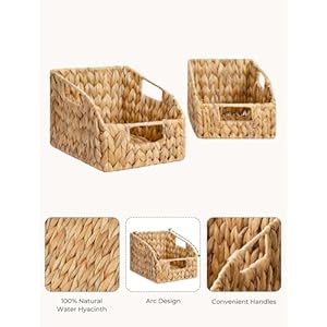 StorageWorks Pantry Baskets for Organizing, Wicker Baskets with Built-in Handles, Handwoven Wicker Storage Baskets, Water Hyacinth for Shelves, 2 Pack StorageWorks Pantry Baskets for Organizing Wicker Baskets with Built in Handles Handwoven Wicker Storage Baskets Water Hyacinth for Shelves 2 Pack