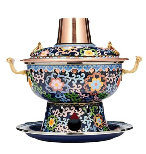 Olla china de cobre para una persona con diseño Cloisonné miniatura 1