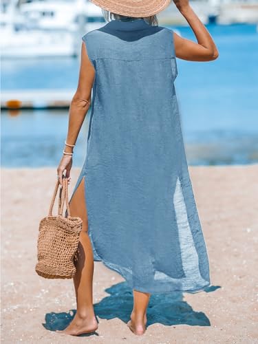 Image of CUPSHE Women's Swimsuit Coverup Casual Sleeveless Side Split Long Cardigans V Neck Midi Beach Dress