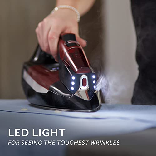 Sunbeam Professional Steam Iron, 1700 Watt, Large Nonstick Ceramic Soleplate, Horizontal Or Vertical Shot Of Steam, Self Cleaning, Large Led Screen And Bright Led Lights, 8' Swivel Cord, Black/Red #TOP2