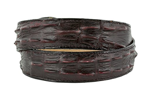 El Presidente Mens Black Cherry Cowboy Belt Crocodile Tail Print Leather Belt Round Buckle2