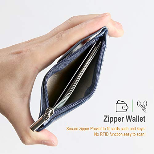 Teskyer Badge Holder With Side Zip Pocket, Multiple Card Slots Leather Id Holder Wallet With Neck Lanyard For Office Staffs, Teachers/Students, Couriers, Workers, Blue #TOP3