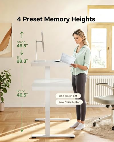 Image of Marsail Glass Standing Desk, 55 x 28 Inch Electric Standing Desk,White