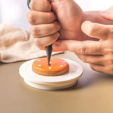 4.7 inch (12cm) Round Cookie Decorating Turntable, Rotating Cake Turntable Stand Baking Decor Plate, Food Contact Safe Plastic - White Cover