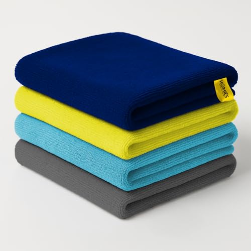 Image of Homies Microfiber Cleaning Cloth for Car, Bike & Home (4 pcs - 40x40 cms) - Super Absorbent, Lint-Free, Scratch-Free Wash, Dry & Detailing Towel- Multi-Color (Microfiber Cleaning Cloth 350 GSM Pack 4)