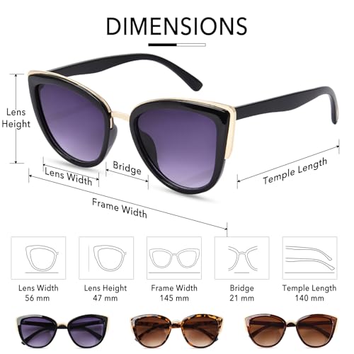 OPTOFENDY Oversized Cat Eye Sunglasses for Women, Trendy Metal Frame Sun Glasses Shades UV Protection, OP25014