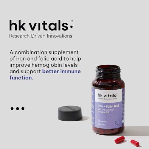 HealthKart hk vitals Iron + Folic Acid Supplement (60 Capsules) | With Zinc, Vitamin C & Vitamin B12, Supports Blood Building | Immunity and Energy - Image 6