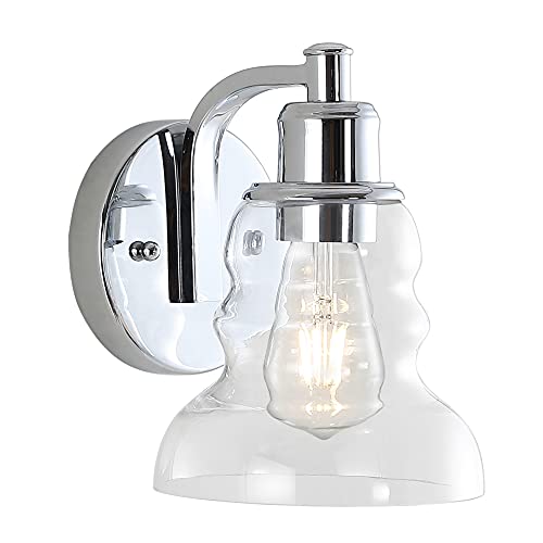 Image of JONATHAN Y 6.5 inch Chrome Modern Industrial Rustic 1-Light LED Vanity Light with Clear Glass Shade, Vintage Wall Sconce for Bathroom Kitchen Hallway, LED Bulb Included (JYL3544B)
