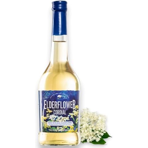 Gourmanity Elderflower Syrup, 60% Real Fruit, 3 Ingredient Elderflower Cordial, Floral & Fresh Elderberry Flower Syrup (500ml/16.9 fl oz Glass Bottle) Cover