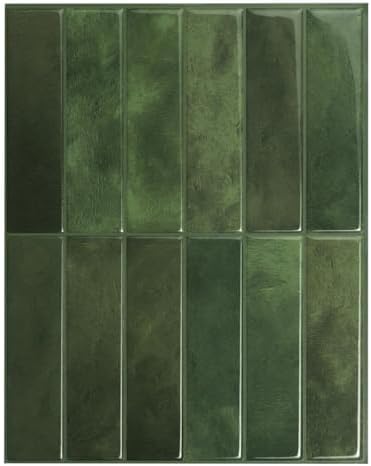 Tazweeq 5 Sheets of Peel and Stick Backsplash, 3D Adhesive Peel, 11.43" x 9" Stick Tile Backsplash, for Kitchen, Bathroom, Wall Tile, Green