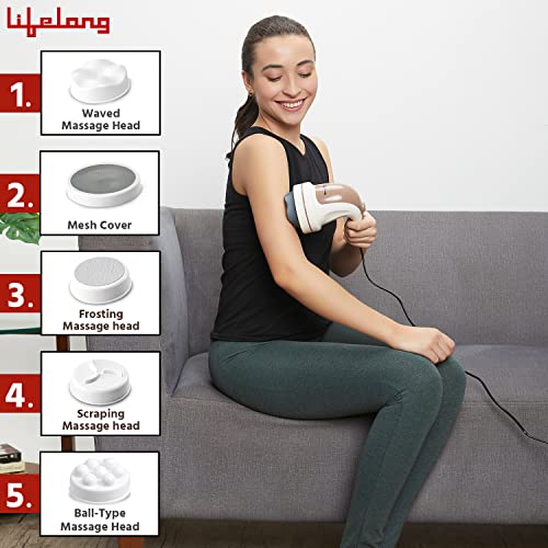 Image of Lifelong LLM27 Corded Electric Handheld Full Body Massager With 4 Massage Heads & Variable Speed Settings For Pain Relief & Relaxation