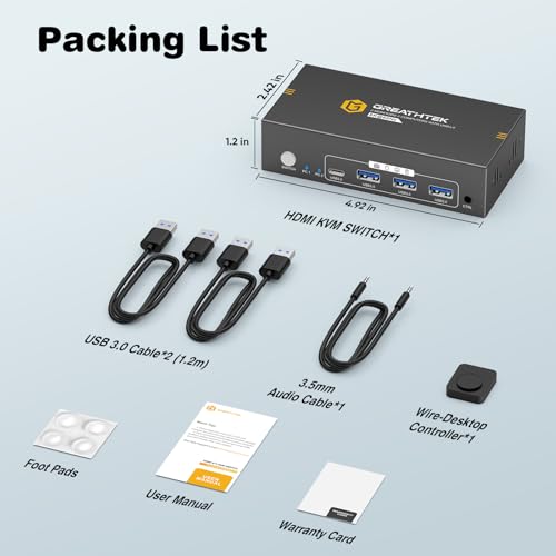 Image of HDMI+Displayport KVM Switch 2 Monitors 2 Computers 8K@60HZ Dual Monitors KVM Switcher for 2 PC /Laptops Share Mouse Keyboard and 2 Screens,with USB3.0 Ports /Wired Controller EDID Adapative