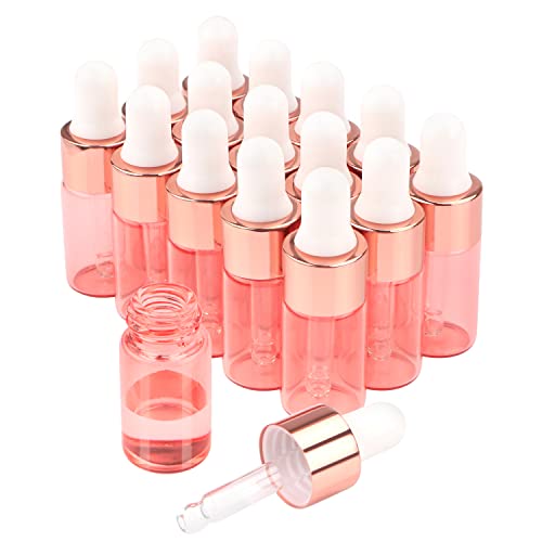 Wresty 15 Pcs Pink Glass Dropper Bottle Essential Oil Dropper Bottles Mini Glass Vials Cosmetic Liquid Container Perfume Aromatherapy Sample Bottles With Glass Eye Dropper (3ml (3/4 Dram))
