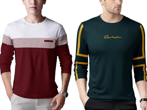 Image of Noble Monk Men Full Sleeve Round Neck T-Shirt | Printed Sleeves |Regular fit Tshirt for Men