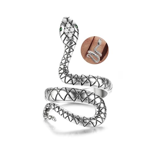 Sllaiss 925 Sterling Silver Snake Ring for Women White Gold Plated Vintage Punk Rings Adjustable Open CZ Animal Snake Finger Ring Jewelry