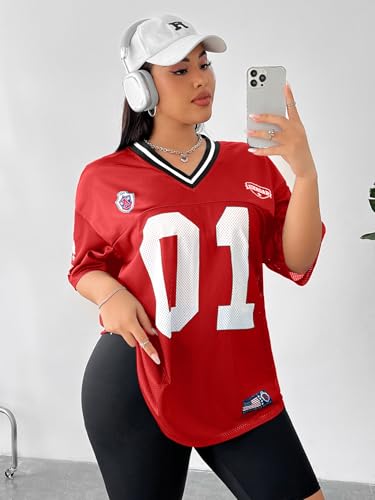 Verdusa Women's Plus Size Jersey T Shirts Hip Hop Short Sleeve Oversized Tee Tops Streetwear3