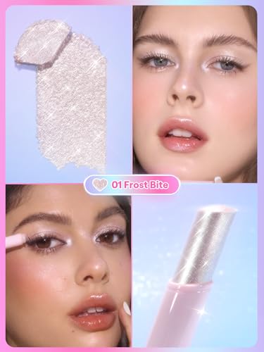 SHEGLAM Kristall Gel Glanz Stick Lidschatten Stick Eyeliner Aufheller Bleistift Wachsmalstift mit Pinsel, leicht zu verblenden langanhaltender schimmernder Lidschatten-Stick-01 Frost Bite