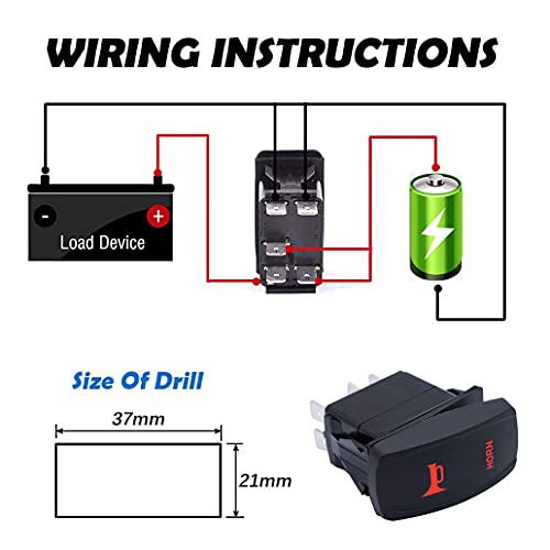 Mxuteuk RK1-06N-LB-R 12V Waterproof Horn Switch Rocker Toggle Switch Momentary 20A Red Led Light On/Off Spst 5 Pin thumb #1