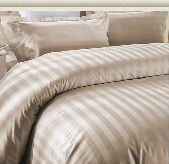 Hotel Duvet Cover Stripe 220x240cm King Size 3 Pcs Set - 1 Duvet Cover 220x240cm (Without Filling) - 2 Oxford Pillow Cases 48x74+5cm - Premium Quality Microfiber Stripe Duvet Cover set (Beige)