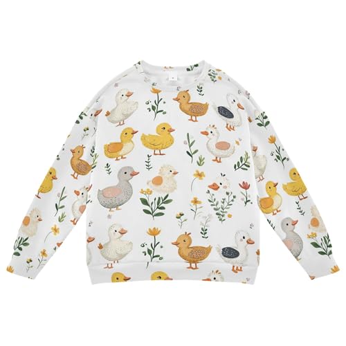 JUNZAN Cartoon Cute Pet Duck White Kids Girls Hoodie Sweatshirt Crewneck Hoodies for Girls Sports 4T