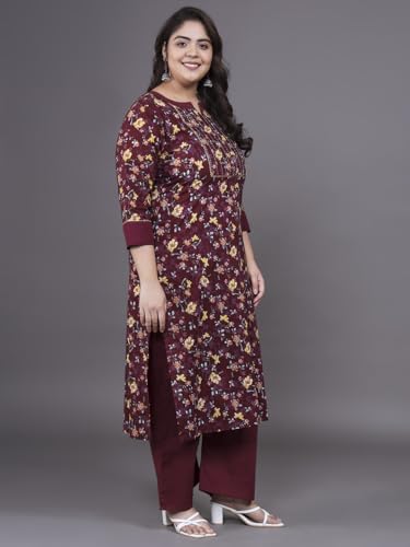 Image of Tissu Plus Women's Maroon Zari Work Printed Pure Cotton Kurta & Palazzo with Dupatta