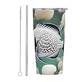 Weißer tropischer Fisch Isolierbecher mit Deckel und Strohhalm, Edelstahl, Vakuum-Kaffeetasse für Auto, Zuhause, Büro, Outdoor, Reisen, 590 ml