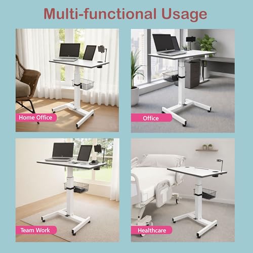 Image of Isomars Ergonomic Height Adjustable Laptop Table. Sit Stand Table with Lockable Wheels. Standing Desk for Home & Office with Adjustable Height