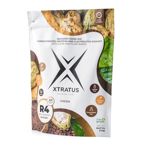Image of Xtratus Endurance Fluids R4 Cocoa - Sports Recovery Drink mix with Carbohydrates, Vegan Proteins and Electrolytes. 4:1 Ratio (carb:protein). After Workout. Vegan. 35.27oz